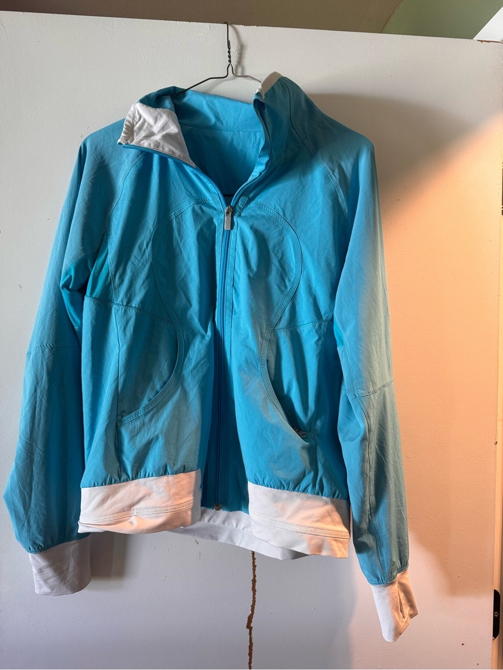 lululemon athletica Turquoise Blue Zip-Up Utility Jacket with White Trim